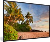Photo en cadre - Les Palmiers pendent de travers sur la plage du cadre photo américain Hawaii noir 120x80 cm - Affiche sous cadre (Décoration murale salon / chambre)