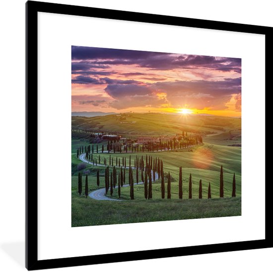 Fotolijst incl. Poster - Italië - Zonsondergang - Toscane - 40x40 cm - Posterlijst