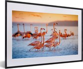 Poster - Fotolijst - Flamingo - Zonsondergang - Vogel - Tropisch - Kader - 60x40 cm - Poster frame - Poster flamingo - Poster dieren - Foto in lijst - Kamer decoratie