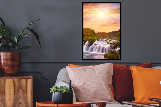 Cadre photo avec affiche - Cascade - Paysage - Soleil - Nuages ​​- Coucher de soleil - 40x60 cm - Cadre pour affiche