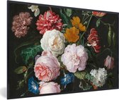 Fotolijst incl. Poster - Stilleven met bloemen in een glazen vaas - Schilderij van Jan Davidsz. de Heem - 60x40 cm - Posterlijst