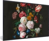Fotolijst incl. Poster - Stilleven met bloemen in een glazen vaas - Schilderij van Jan Davidsz. de Heem - 30x20 cm - Posterlijst