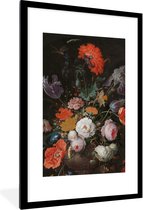 Fotolijst incl. Poster - Stilleven met bloemen en een horloge - Schilderij van Abraham Mignon - 80x120 cm - Posterlijst