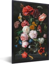 Fotolijst incl. Poster - Stilleven met bloemen in een glazen vaas - Schilderij van Jan Davidsz. de Heem - 60x90 cm - Posterlijst
