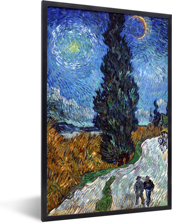Fotolijst incl. Poster - Weg met cipres en ster - Vincent van Gogh - 40x60 cm - Posterlijst