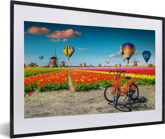 Fotolijst incl. Poster - Luchtballon - Oranje - Tulpen - 60x40 cm - Posterlijst