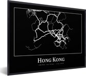 Fotolijst incl. Poster - Hong Kong - Kaart - Stadskaart - Plattegrond - 80x60 cm - Posterlijst