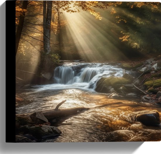 Canvas - Bossen - Waterval - Water - Bomen - Stenen - 30x30 cm Foto op Canvas Schilderij (Wanddecoratie op Canvas)