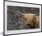 Fotolijst incl. Poster - Schotse hooglander - Wereldkaart - Dieren - 60x40 cm - Posterlijst