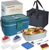 Elektrische lunchbox, 1,8 l, snelle opwarming, 12 V, 24 V, 220 V, 3-1, 60 W, elektrische warmtecontainer voor gerechten voor thuis en auto, gemakkelijk te reinigen, met fruitbox, placemats,