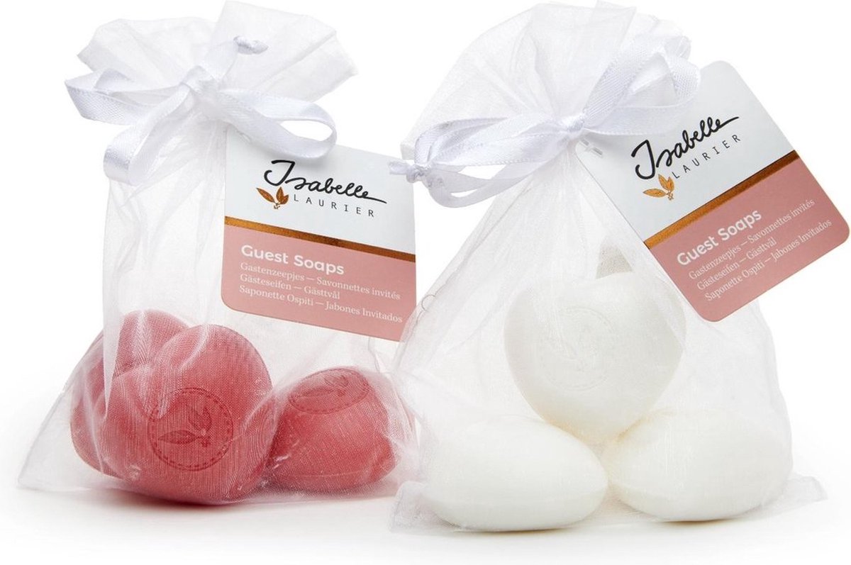 Issabelle Laurier 12 x 3 stuks Heart Guest Soaps ( à25g) Pink and White in Organza Bag 12 stuks (6+6)
