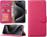 Hoesje Geschikt voor iPhone 15 Pro – portemonnee bookcase met pasjeshouder – Roze