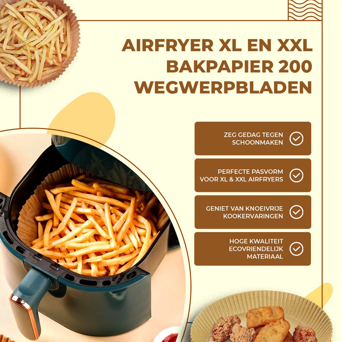 Beyeza Kitchen - Papier sulfurisé Airfryer - Convient pour Airfryer XL et  XXL 