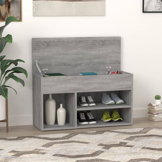 The Living Store Schoenenbank - Trendy ontwerp - Bewerkt hout - 80x30x45 cm - Grijs Sonoma Eiken