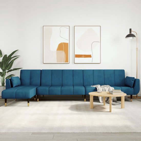The Living Store Slaapbank Chaise Longue - 275 x 140 cm - Blauw - Fluweel - Multiplex - Hout