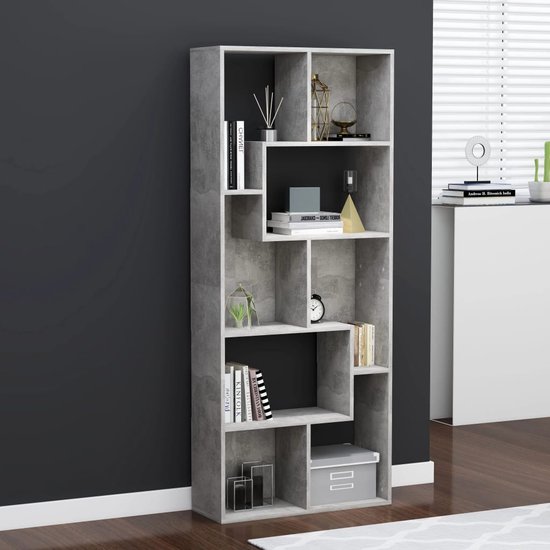 The Living Store Boekenkast - Betongrijs - 67x24x161 cm - Spaanplaat