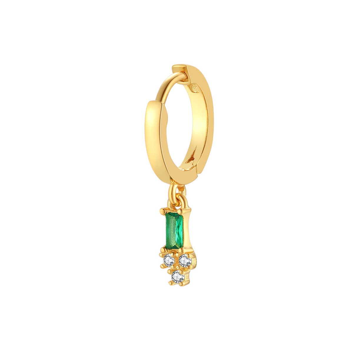 Twice As Nice Oorbel per stuk in 18kt verguld zilver, oorring met groene en witte zirkonia