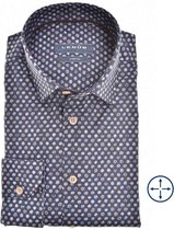 Ledub modern fit overhemd - popeline - donkerblauw dessin - Strijkvriendelijk - Boordmaat: 48