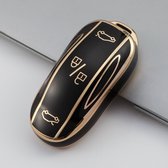 Zachte TPU Sleutelcover - Tesla - Zwart Goud Metallic - Sleutelhoesje voor Tesla Model X- Flexibele Sleutel Cover - Tesla Hoesje - Auto Accessoires