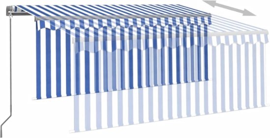 vidaXL Auvent extensible manuellement avec store enrouleur LED 4x3 m Bleu Blanc
