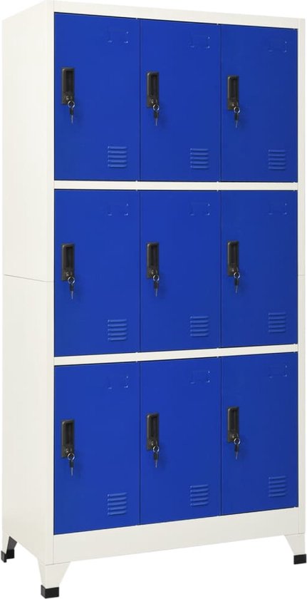 The Living Store Lockerkast - Staal - Grijs/Blauw - 90x45x180cm - Duurzaam en Ventilatieopeningen