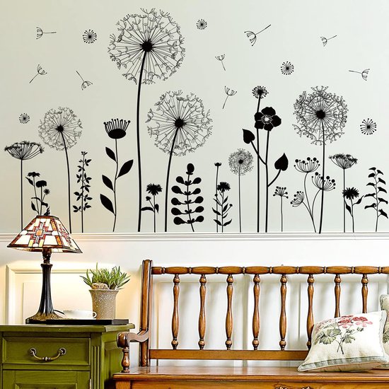 Stickers muraux : fleurs en noir et blanc - Sticker décoration murale