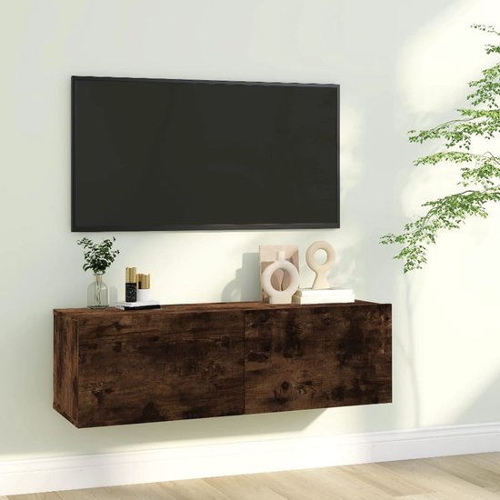 The Living Store TV-meubel - Smoked Oak - 100x30x30 cm - Wall-mounted