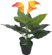 The Living Store Calla lelie kunstplant - 45cm - Realistische uitstraling - 9 bladeren - 3 bloemen