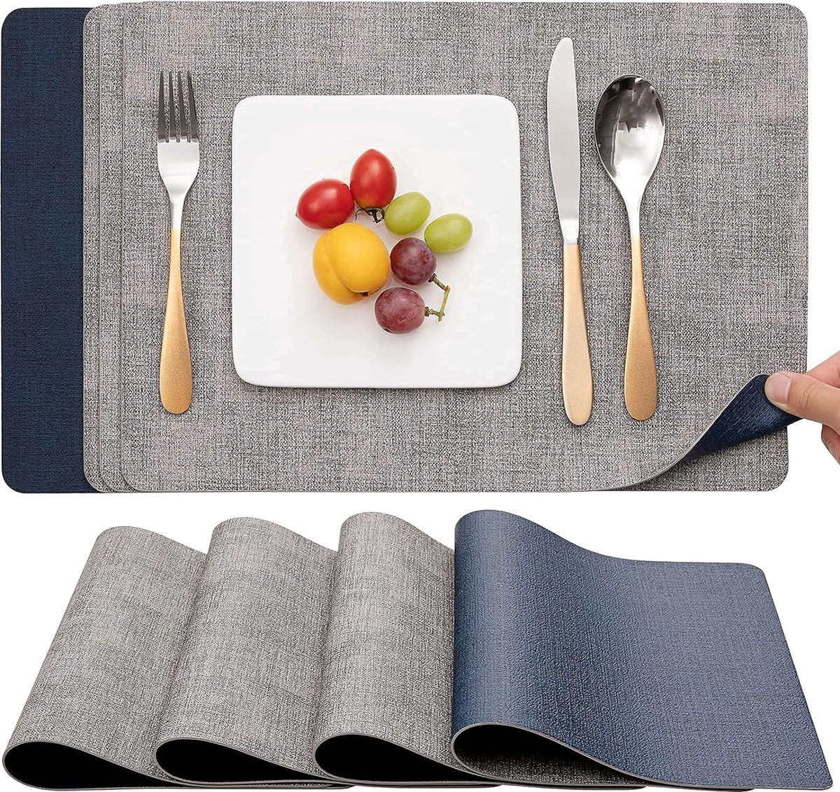 Amerikaanse placemats, placemats van PU-leer, tweekleurig, antislip en wasbaar, gemakkelijk te reinigen, voor keuken, restaurant, hotel