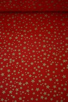 Katoen rood met gouden sterren 1 meter - modestoffen voor naaien - stoffen