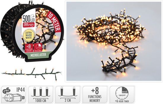 Kerst Clusterverlichting - op haspel - 500 leds - extra warm wit - 10 meter