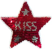 Ster Kiss Tekst Reversible Pailletten Strijk Embleem Patch 11 cm / 11 cm / Rood Zilver