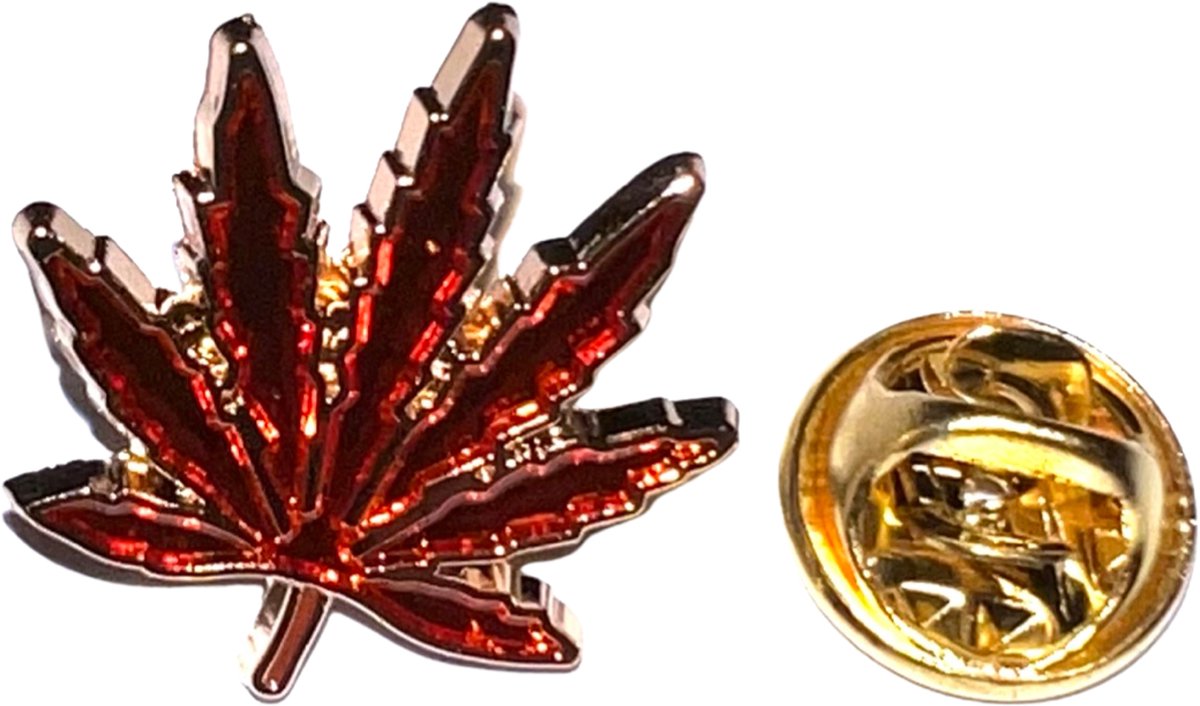 Hennep Marihuana Cannabis Wiet Weed Emaille Pin 2 cm / 2 cm / Rood Goud