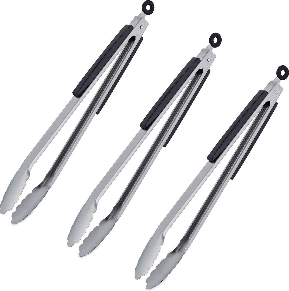3x barbecuetang - serveertang rvs - houten handgreep - zwarte vleestang - 38 cm