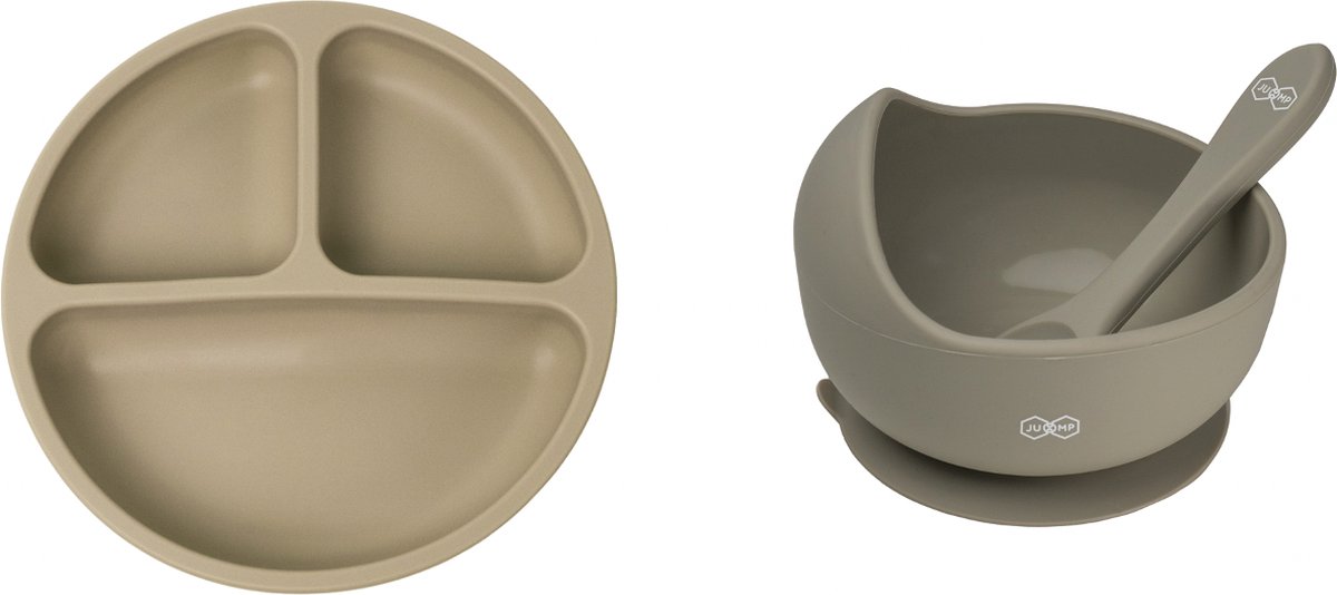 Goedkoopste JU&MP Kinderserviesset - Baby - Kinderbordje - Kommetje met Lepel - Kraamcadeau - Grijs