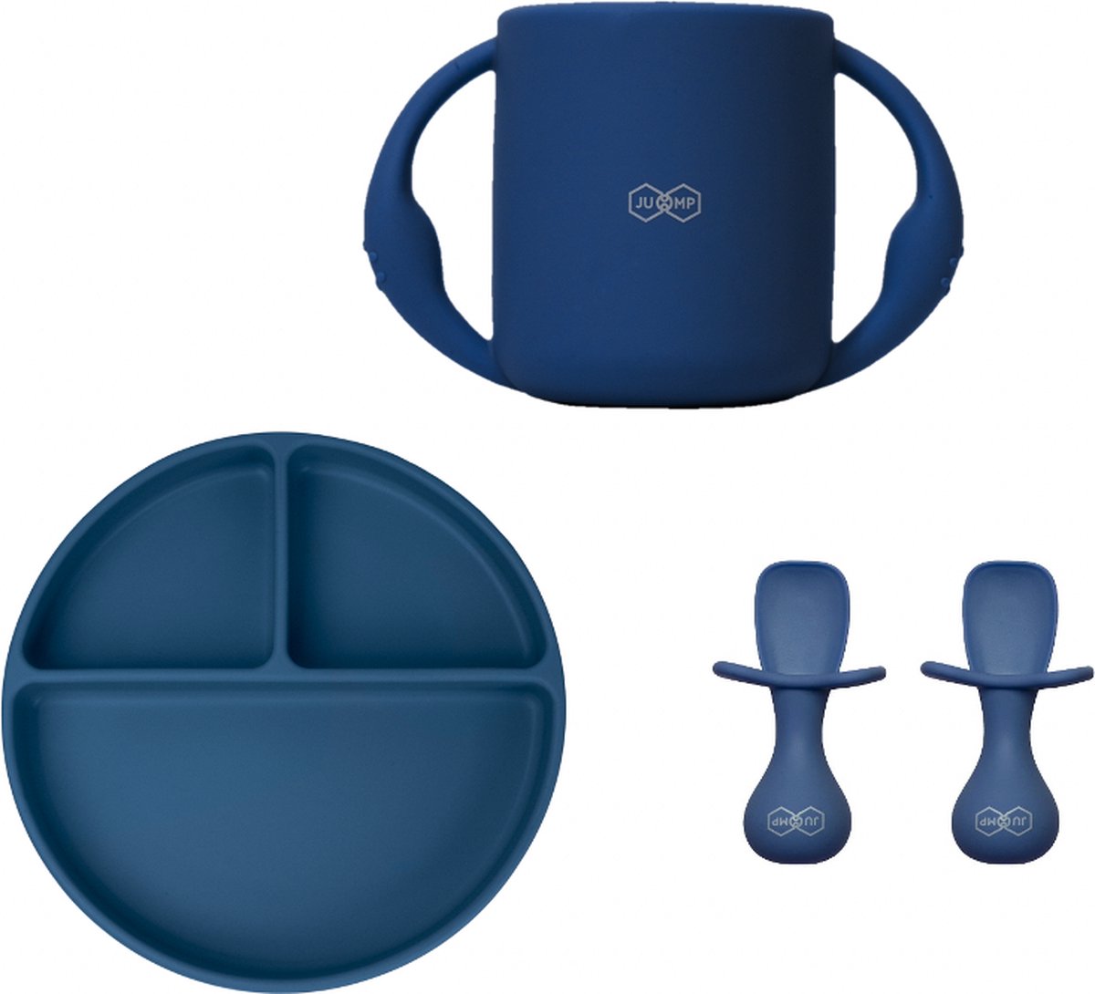 Goedkoopste JU&MP Kinderserviesset - Baby - Kinderbordje met Zuignap - Kinderbestek - Oefenbeker - Kraamcadeau - Donkerblauw