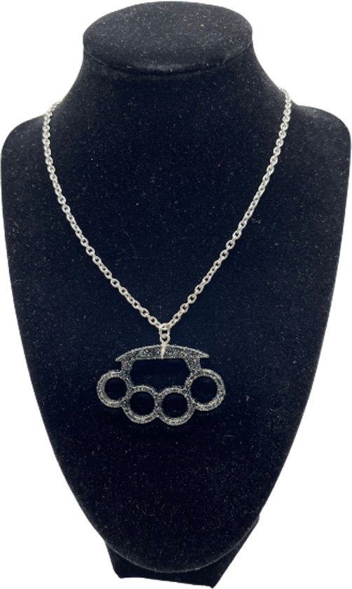Baddie, Brass Knuckles Glitter, Gris foncé, Collier/Pendentif, Reine, Combattante