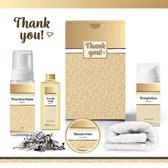 Geschenkset “Thank You!” - 5 producten - 530 gram | Giftset voor haar - Luxe cadeaubox collega - Wellness Giftset Bedankt geschenk - Cadeau Vrouw - Thanks - Moeder - Oma - Vriendin - Zus - Juf - Oppas - Oppasmoeder - Verzorgster - Kerst - Kerstpakket