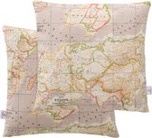 Cottonbaby sierkussenhoes - landkaart - beige 50x50 cm