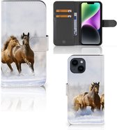 GSM Hoesje Geschikt voor iPhone 15 Wallet Book Case Paarden