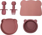 JU&MP Set de Vaisselle Enfant Ours - Bébé - Assiette Enfant avec Ventouse - Petit Bol - Couverts pour enfants - Set de Table - Cadeau Maternité - Rose