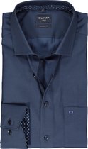 OLYMP modern fit overhemd - mouwlengte 7 - structuur - nachtblauw (contrast) - Strijkvrij - Boordmaat: 39