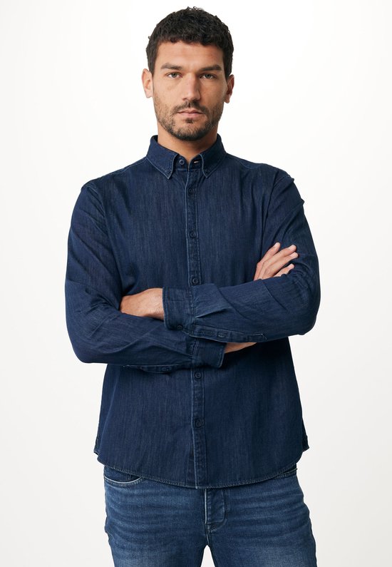 Lange Mouwen Denim Shirt Mannen - Donker Rinsed - Maat L