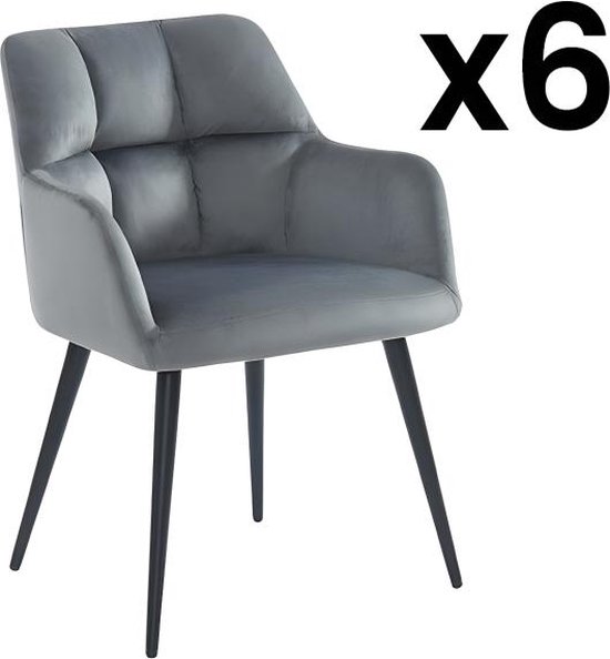 PASCAL MORABITO Set van 6 stoelen PEGA - Met armleuningen - Fluweel en metaal - Blauw L 58.5 cm x H 78 cm x D 62 cm