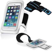 Cadorabo Neopreen mobiele telefoon sport Armband Gym Jogging Armband bovenarm geschikt voor XYX mobiele telefoons met sleutel zak en hoofdtelefoon-poort in WIT