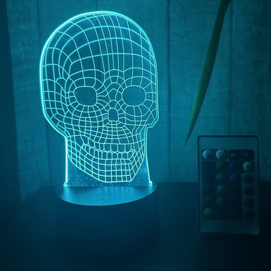 Klarigo® Nachtlamp – 3D LED Lamp Illusie – 16 Kleuren – Bureaulamp – Doodshoofd - Schedel – Nachtlampje Kinderen – Creative lamp - Afstandsbediening