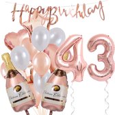 43 Jaar Verjaardag Cijferballon 43 - Feestpakket Snoes Ballonnen Pop The Bottles - Rose White Versiering
