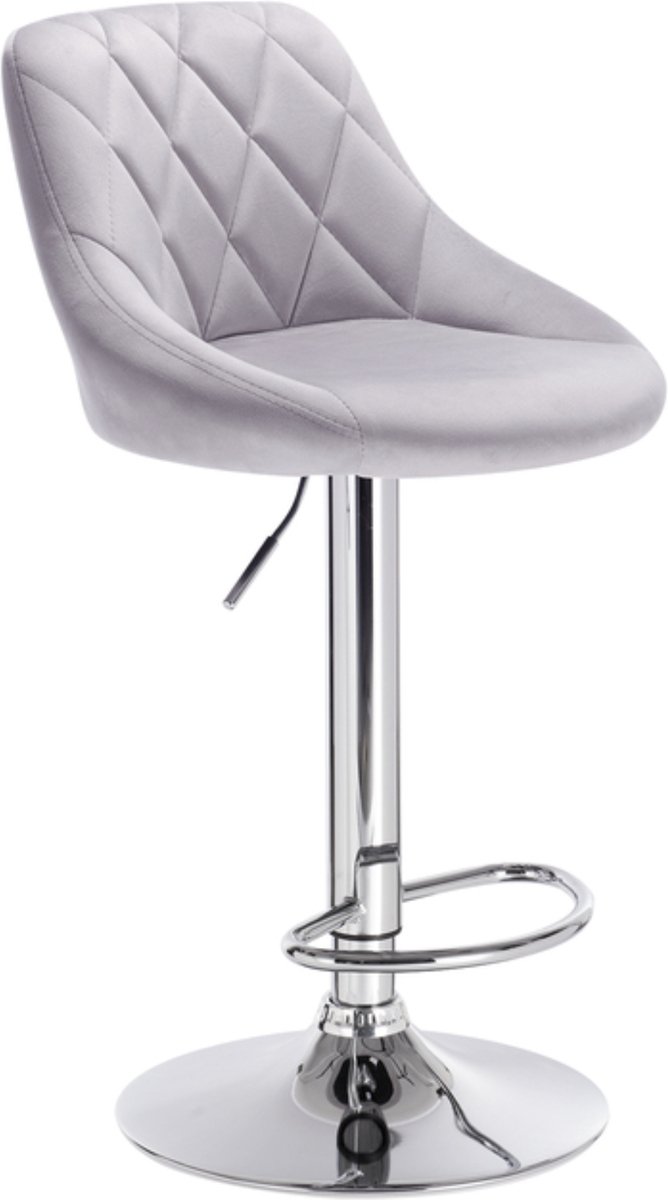 Happyment Barkruk Modern Diva - Industrial Lichtgrijs - Barkrukken set van 1 - Barstoel Kruk - Barstoelen met rugleuning - Keukenstoel - In hoogte verstelbaar - Velvet
