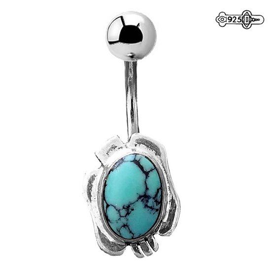 Navelpiercing - Chirurgisch staal - Zilver - Single Jeweled - Turquoise