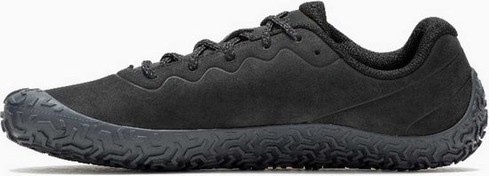 Zwarte Merrell Vapo Glove 6 LTR schoen met veters, zijkant zichtbaar, met Vibram zool.